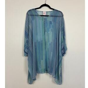 Nimo with Love Blue Mix Print Sheer Caftan Beach Dress Resort Cover Up Small